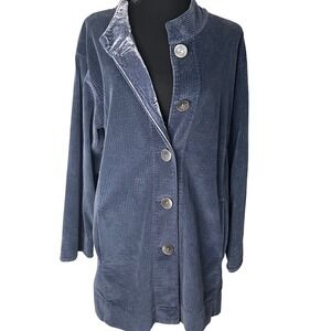 J Jill Corduroy Jacket Long Full Button Front Pockets Mandarin Collar Size  Med